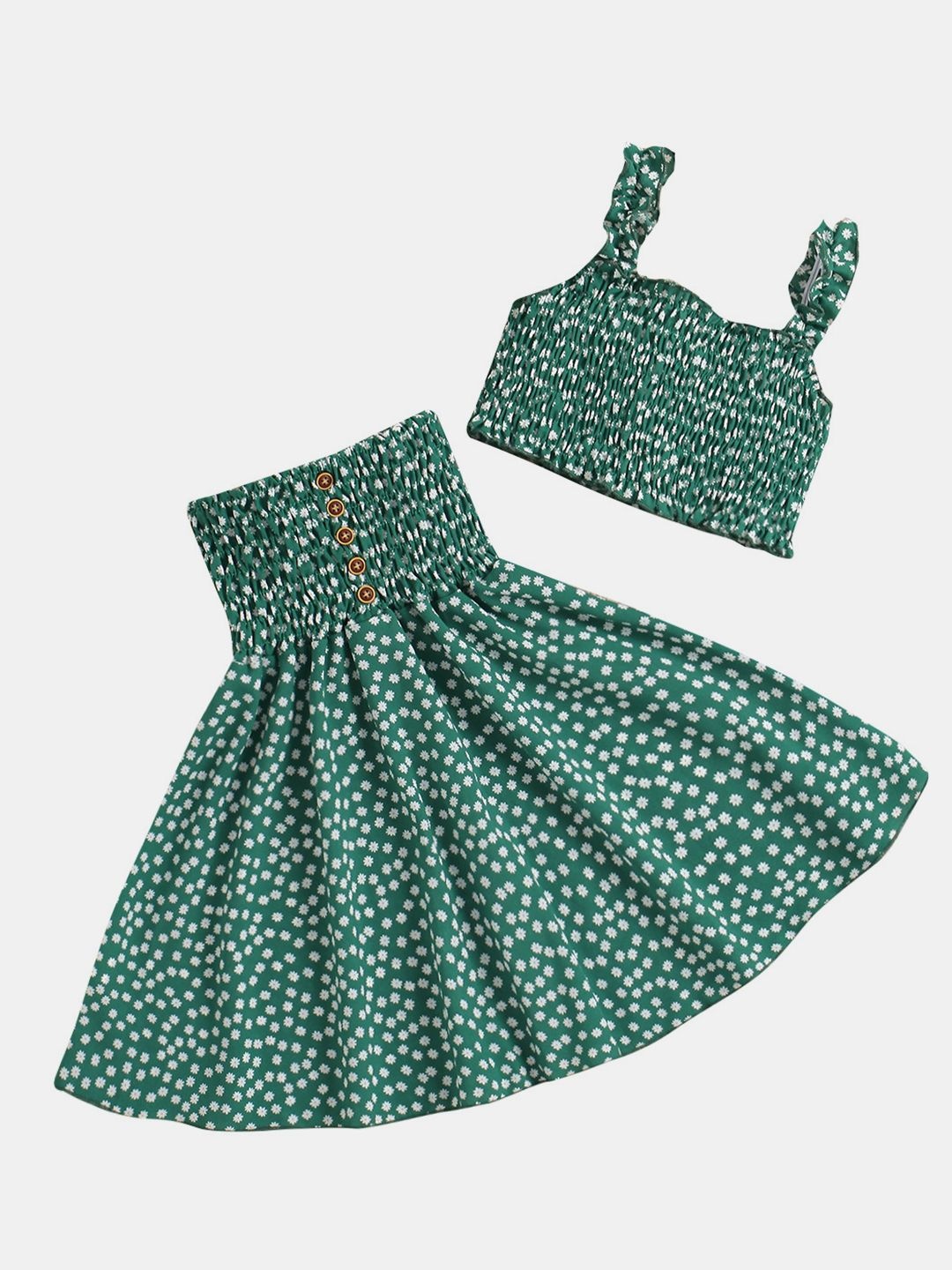 

YK Girls Floral Printed Top With Skirt, Green