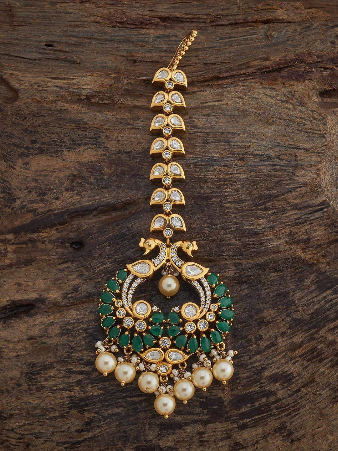 

Kushal's Fashion Jewellery Victorian-Plated Kundan Studded Maang Tikka Head Jewellery, Gold