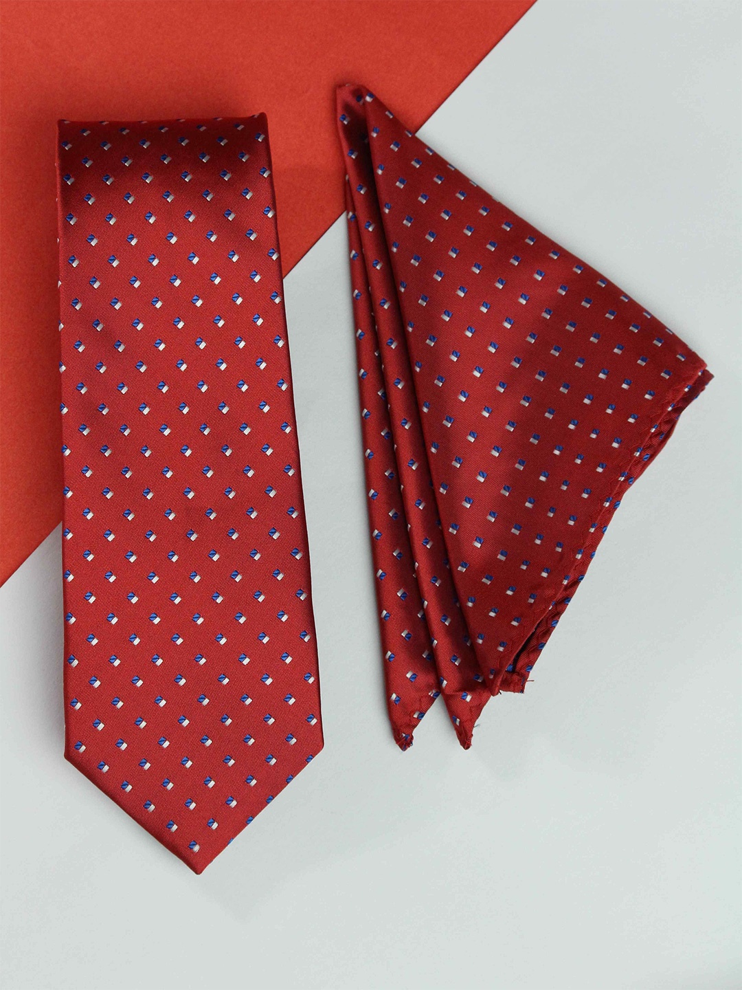 

Tossido Men Geometric Necktie & Pocket Square Gift set, Red