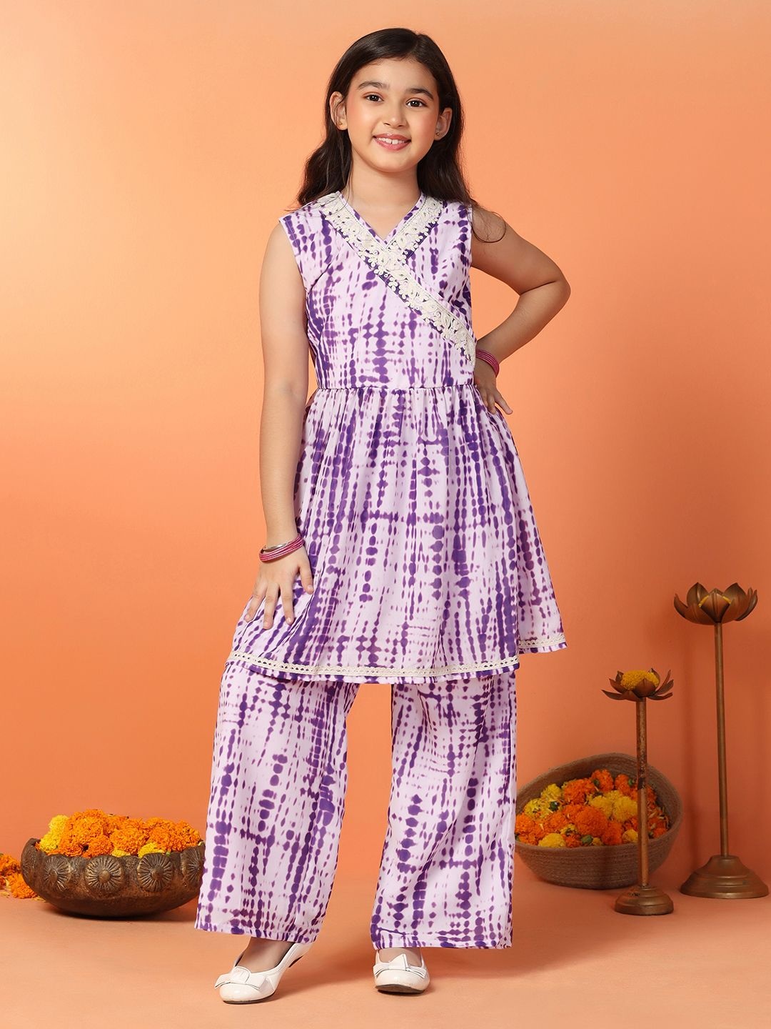 

BAESD Girls Dyed Regular Kurta with Palazzos, Purple