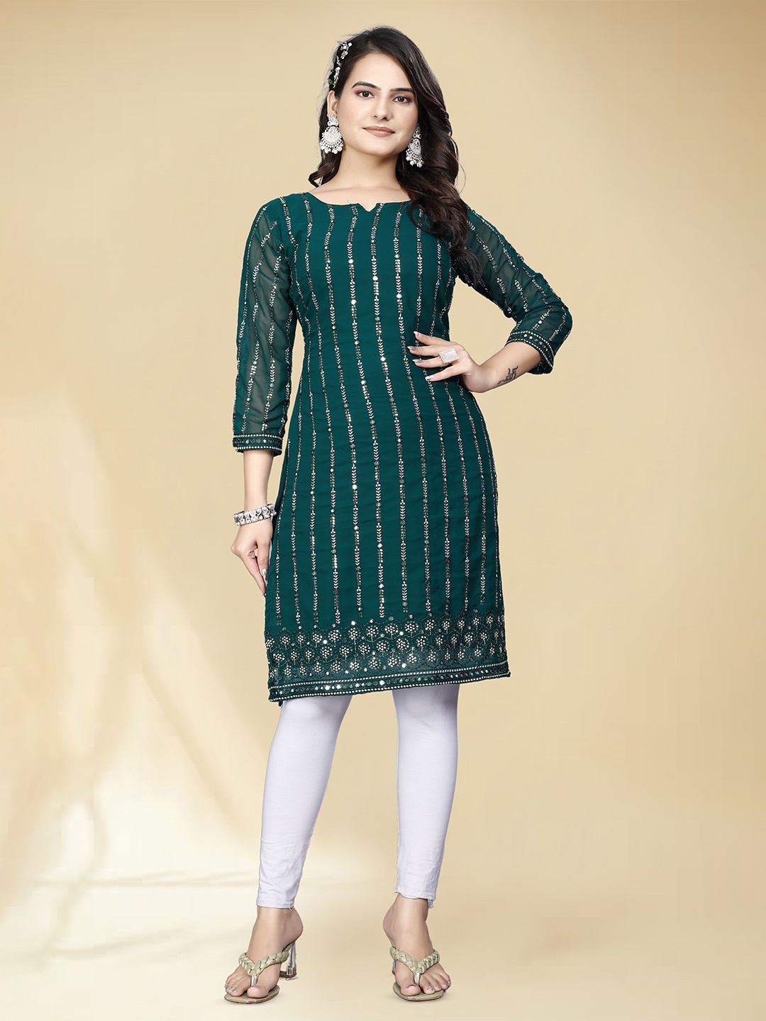 

WEAVETECH IMPEX Women Ethnic Motifs Embroidered Kurta, Green