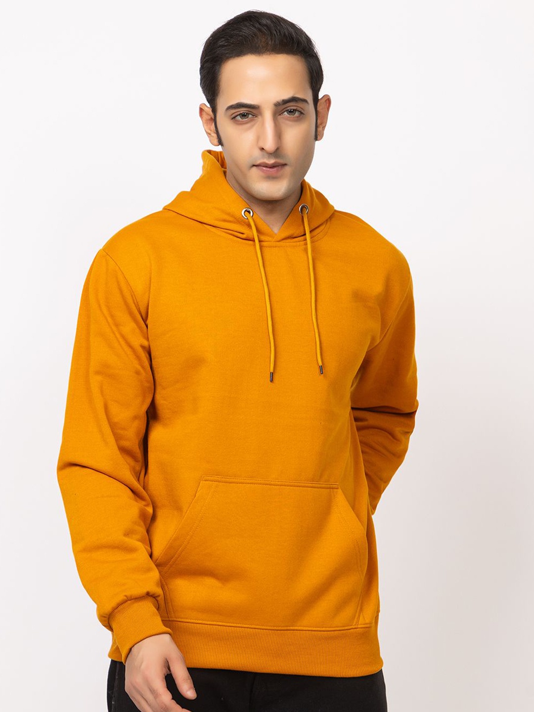 

HILFIRE REGION Men Cotton Fleece Hooded Sweatshirt, Mustard