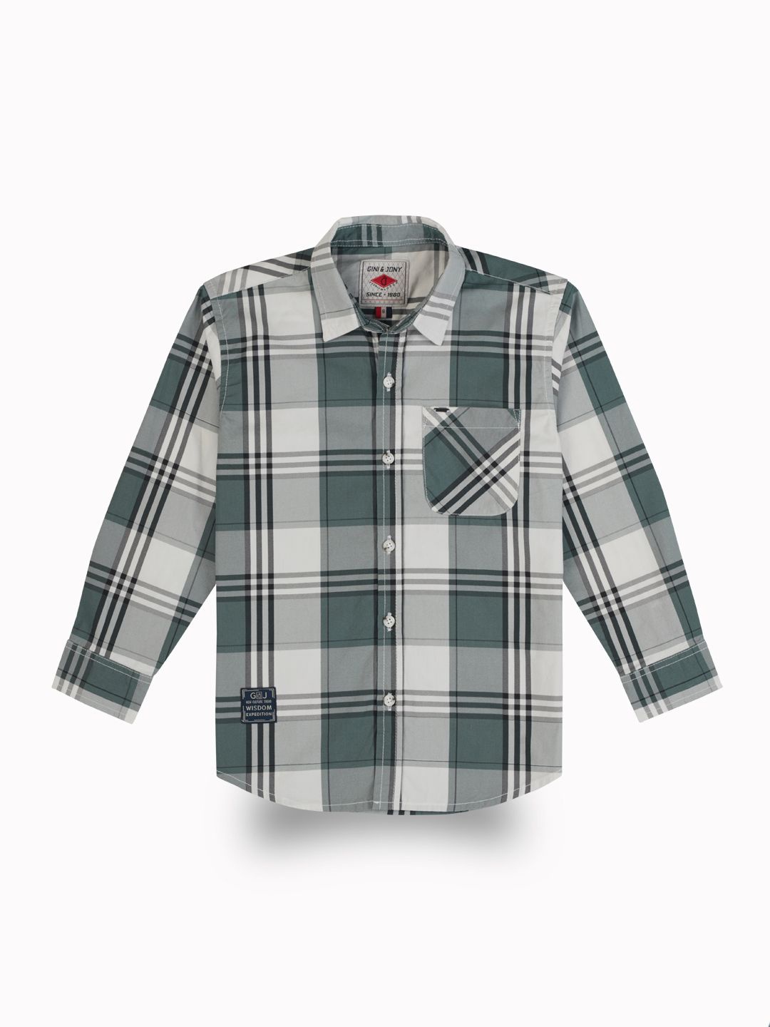 

Gini and Jony Boys Comfort Fit Spread Collar Tartan Checked Cotton Casual Shirt, Green