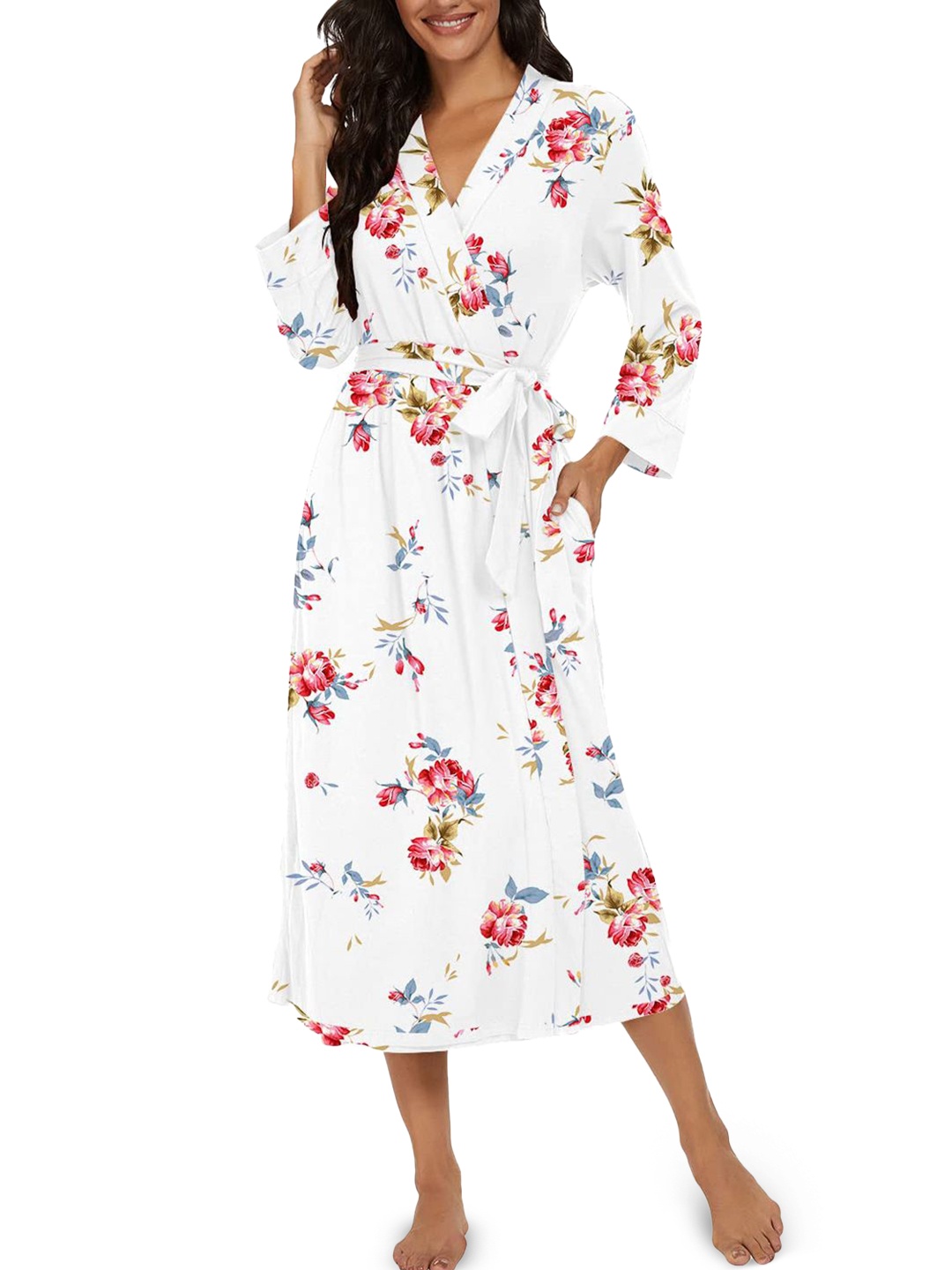 

Beera Women Floral Printed Midi Nightdress, White