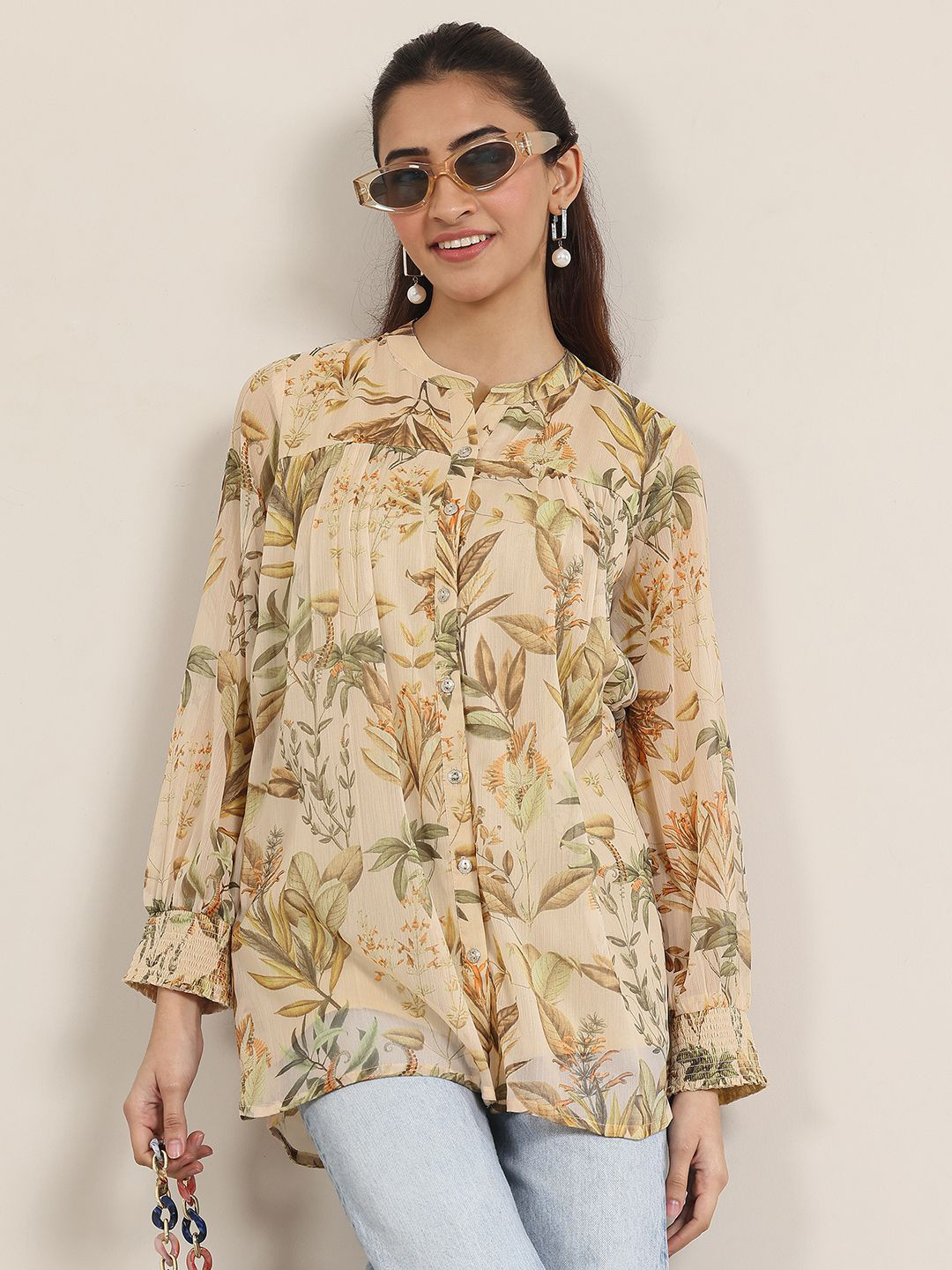 

Libas Women Floral Printed Tunic, Beige