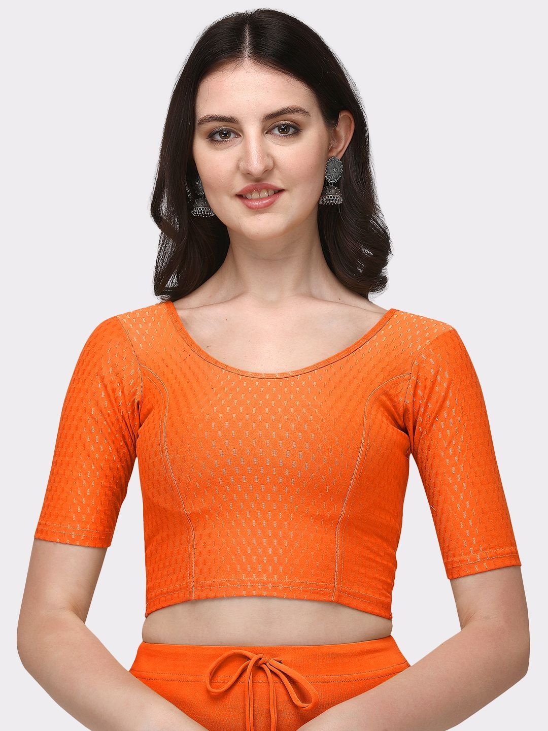 

Krimmple Patterned Stretchable Saree Blouse, Orange