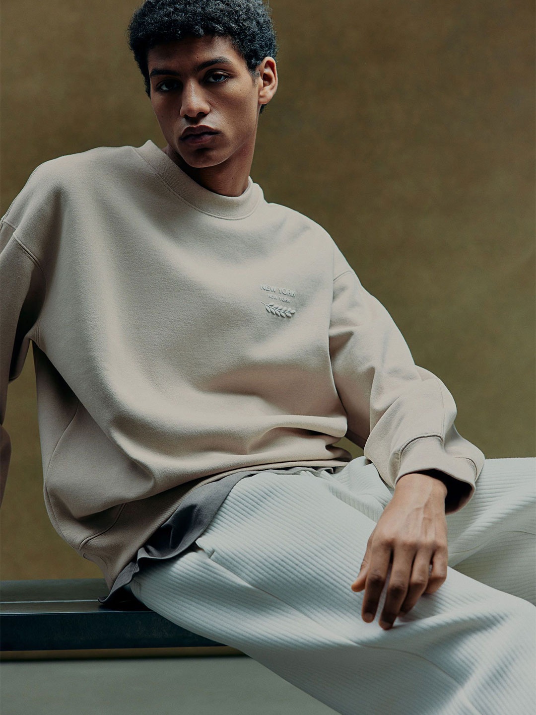 

H&M Loose Fit Printed Sweatshirt, Beige