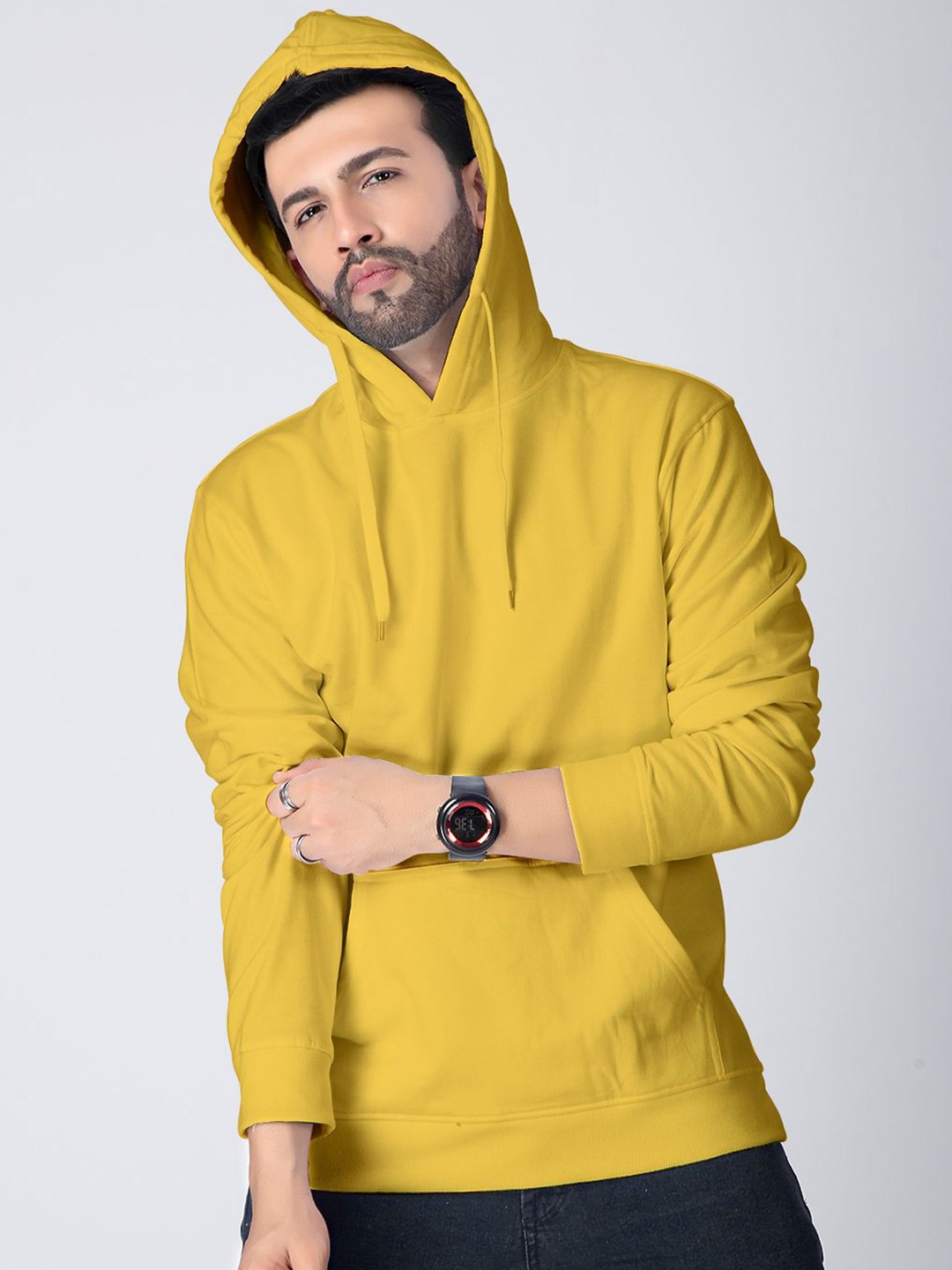 

Crazymonk Men Solid Hooded Sweatshirt, Yellow