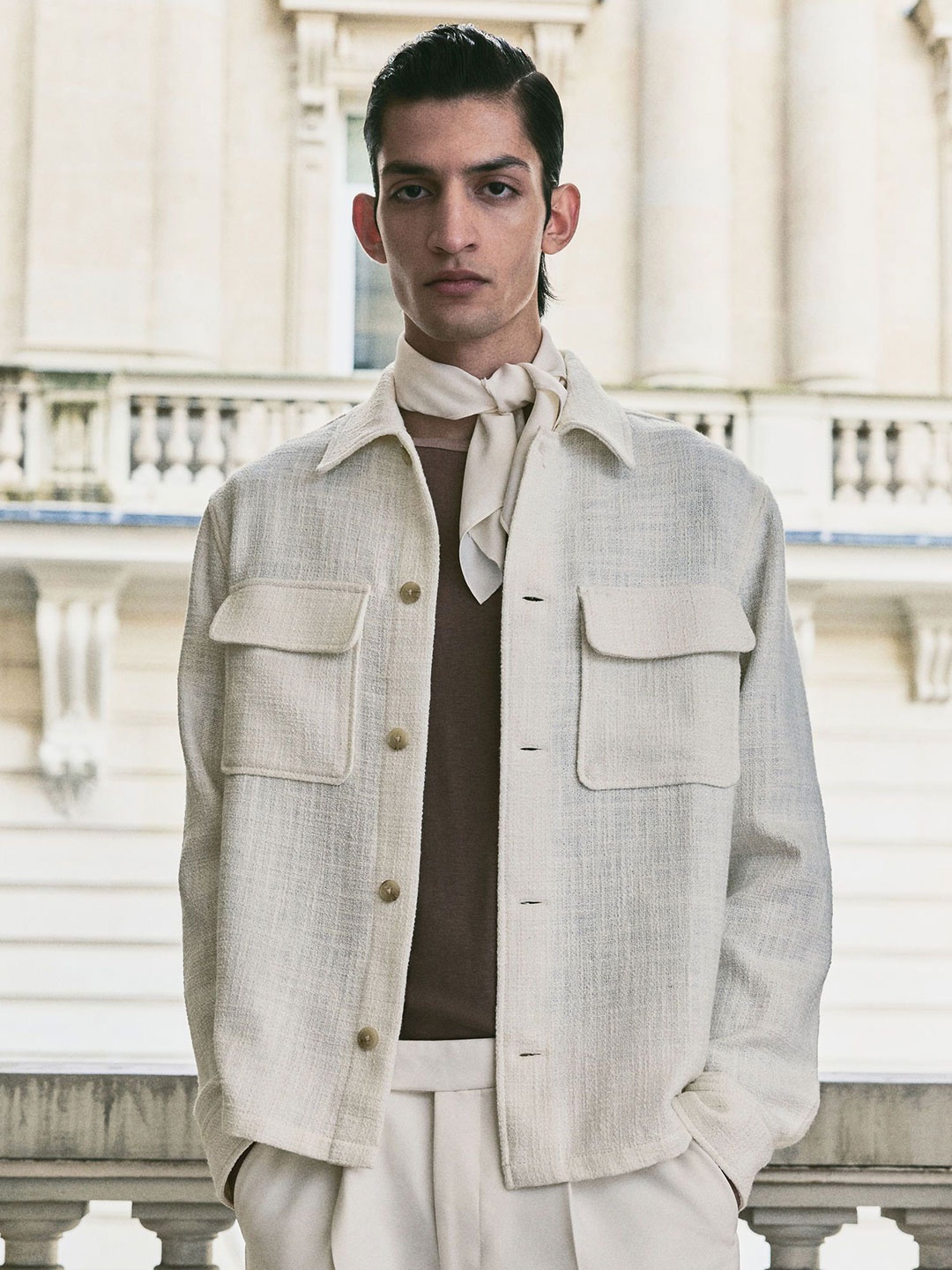 

H&M Regular Fit Textured-Weave Overshirt, White