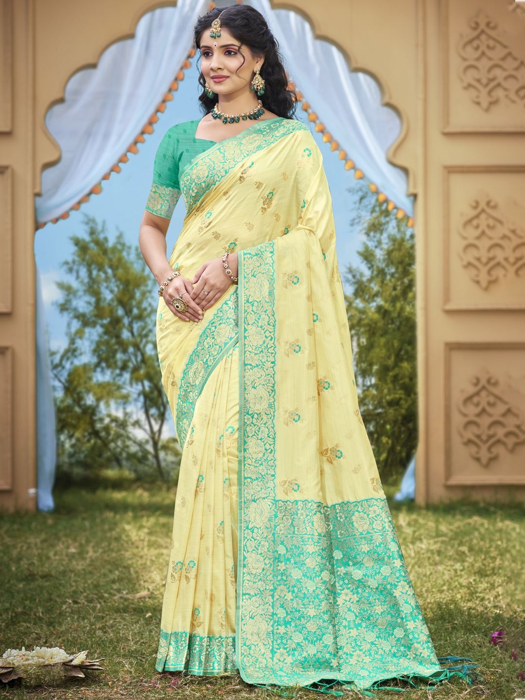 

SANGAM PRINTS Floral Woven Design Zari Banarasi Saree, Yellow