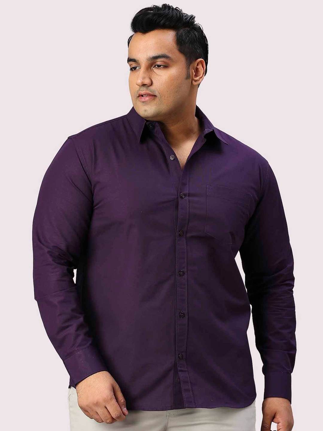 

Guniaa Men Plus Size Classic Oversized Fit Spread Collar Solid Cotton Casual Shirt, Purple