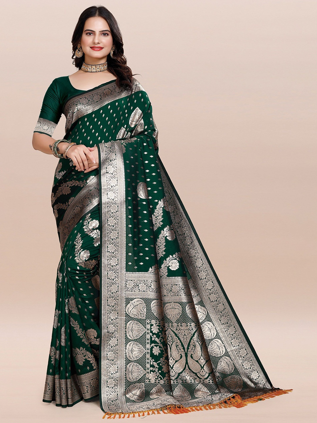 

TORONFRAS Woven Design Zari Banarasi Saree, Green