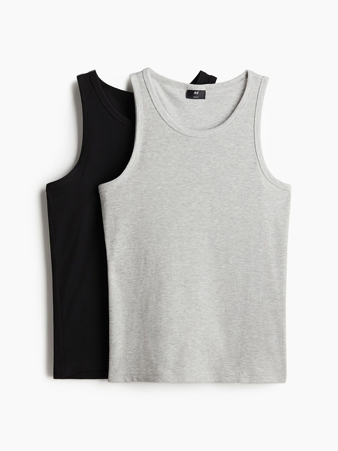 

H&M 2-Pack Slim Fit Ribbed Vest Tops, Grey