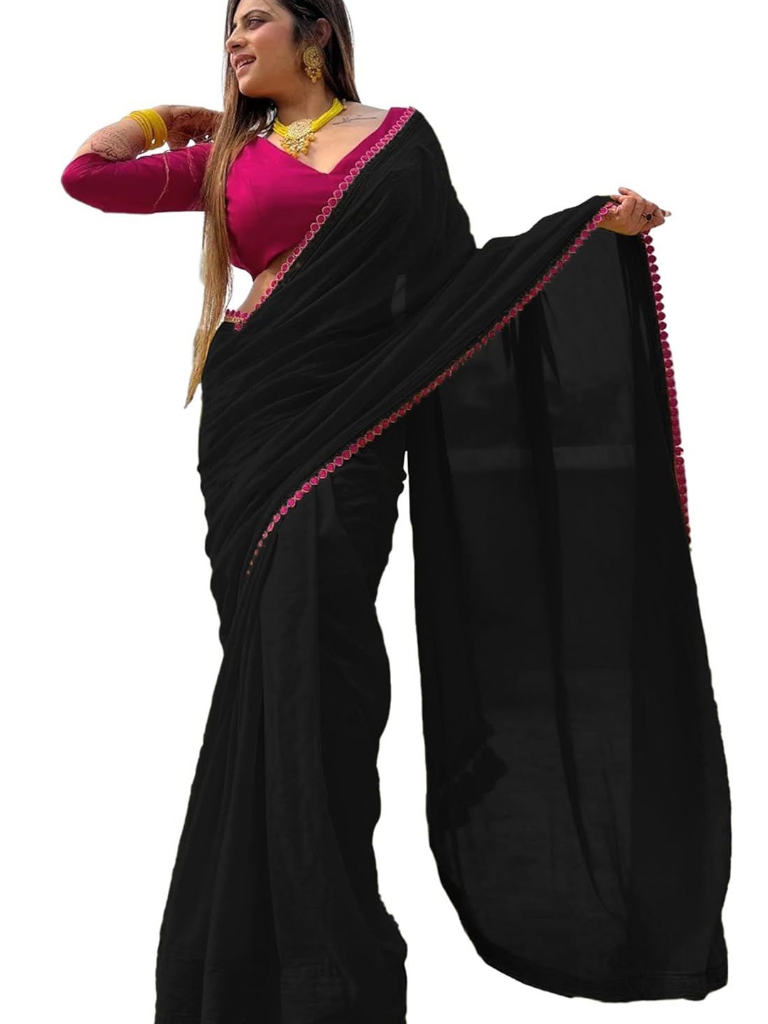 

KALINI Embroidered Pure Georgette Saree, Black