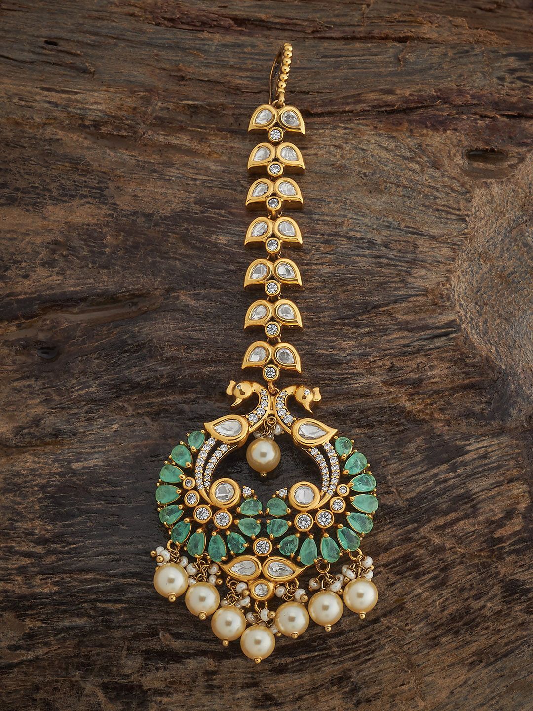 

Kushal's Fashion Jewellery Victorian-Plated Kundan Studded Maang Tikka Head Jewellery, Gold