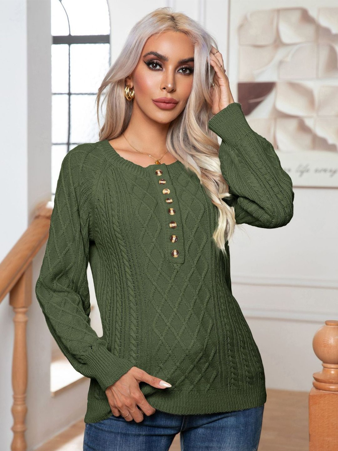 

Oh Rare Women Cable Knit Pullover Sweater, Olive