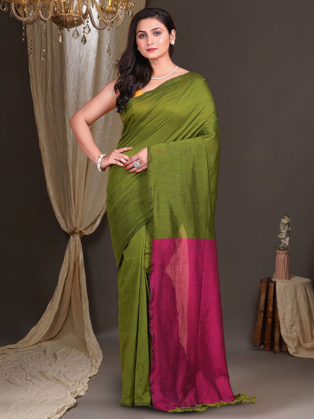 

T.J. SAREES Pure Cotton Khadi Saree, Green