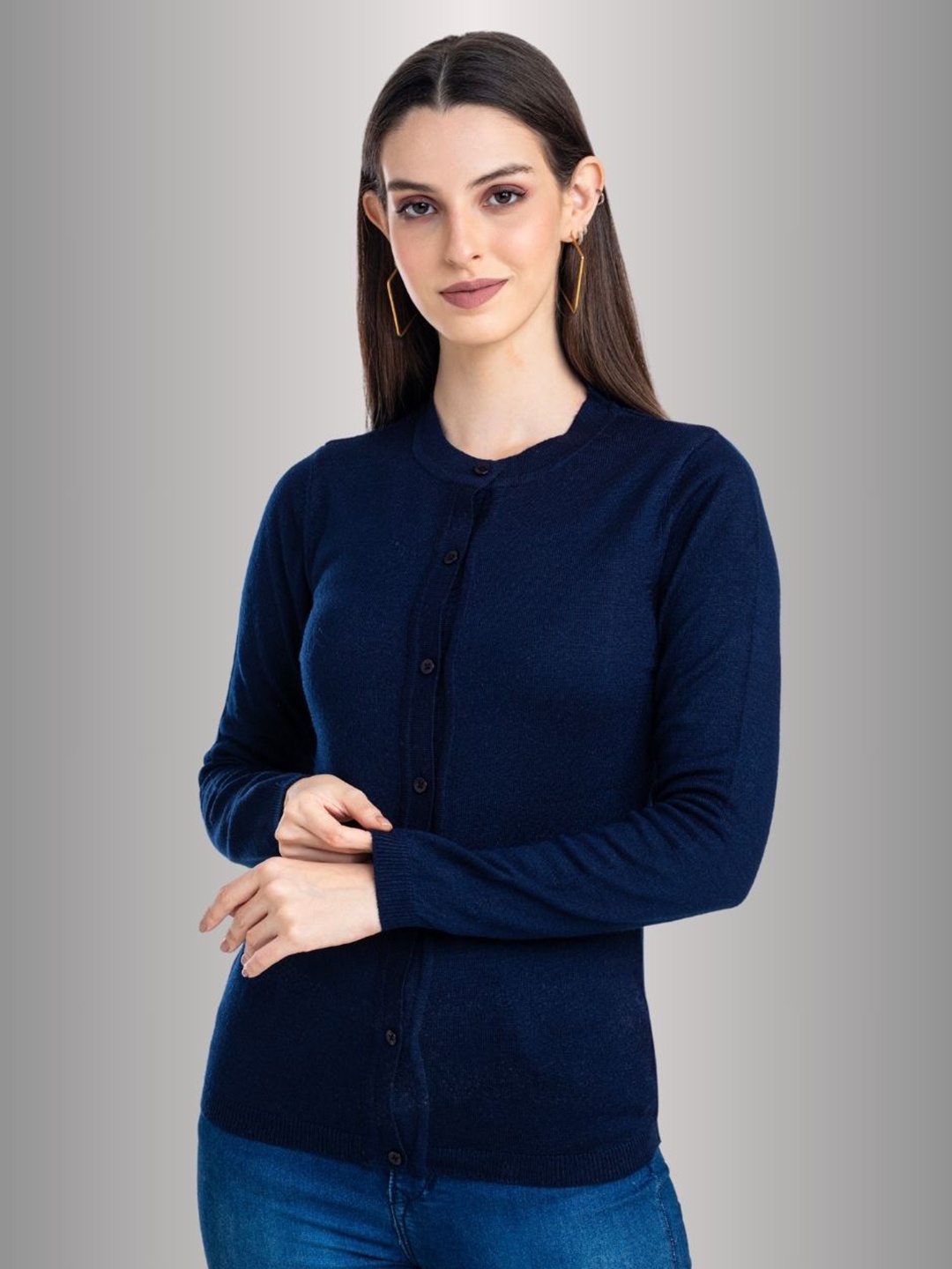 

Moda Elementi Women Woollen Cardigan, Navy blue