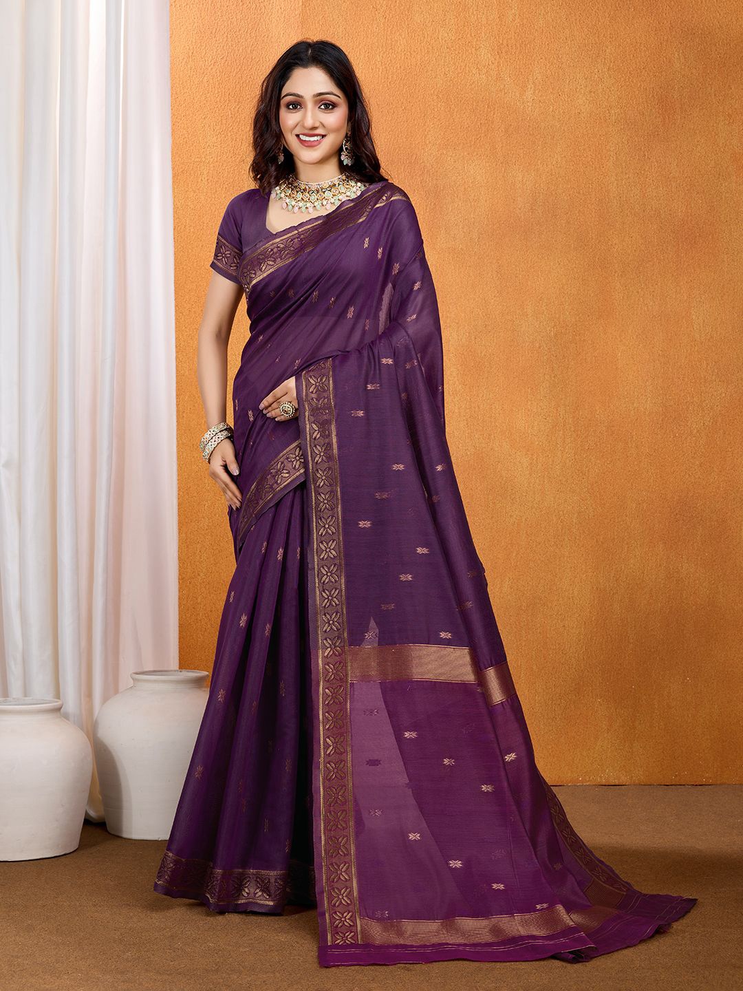 bansari textiles Woven Design Zari Banarasi Saree, Purple