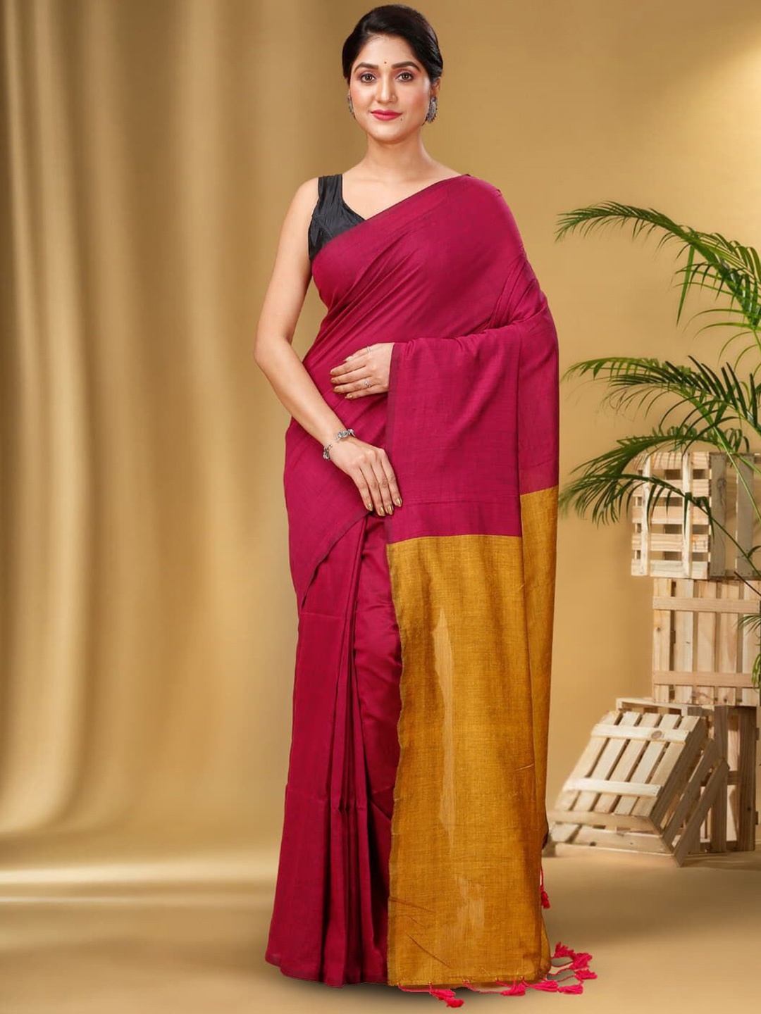 

T.J. SAREES Pure Cotton Khadi Saree, Pink