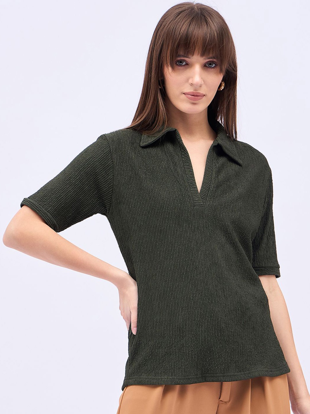 

DressBerry Self Design Top, Olive