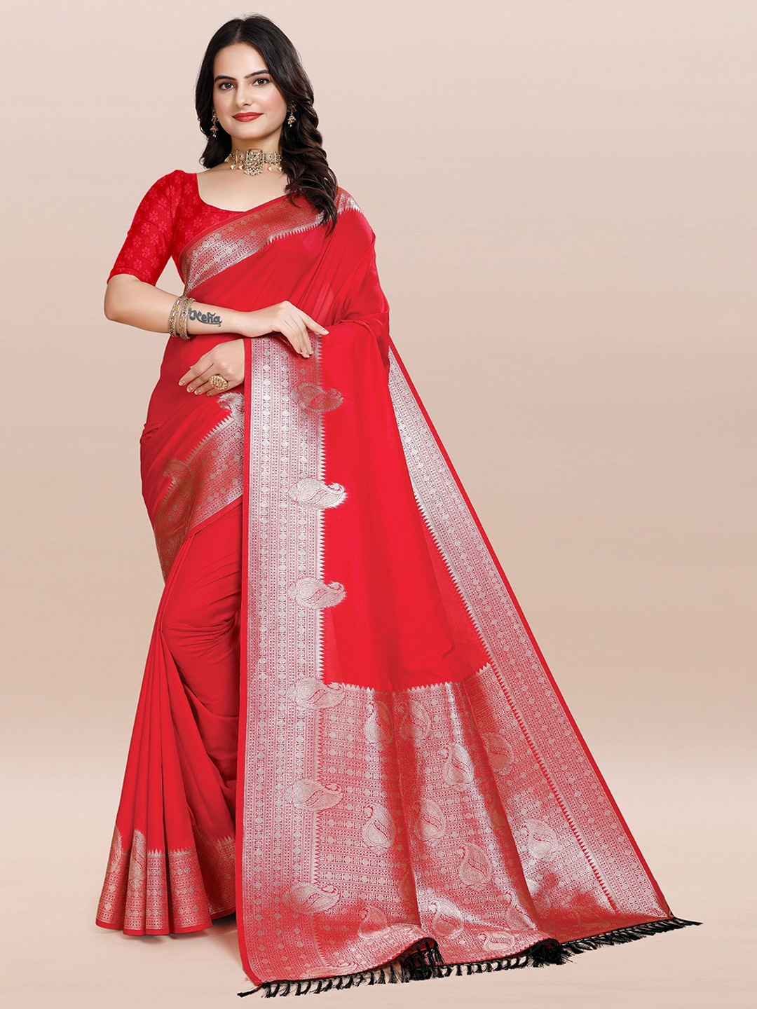 

TORONFRAS Woven Design Zari Banarasi Saree, Red