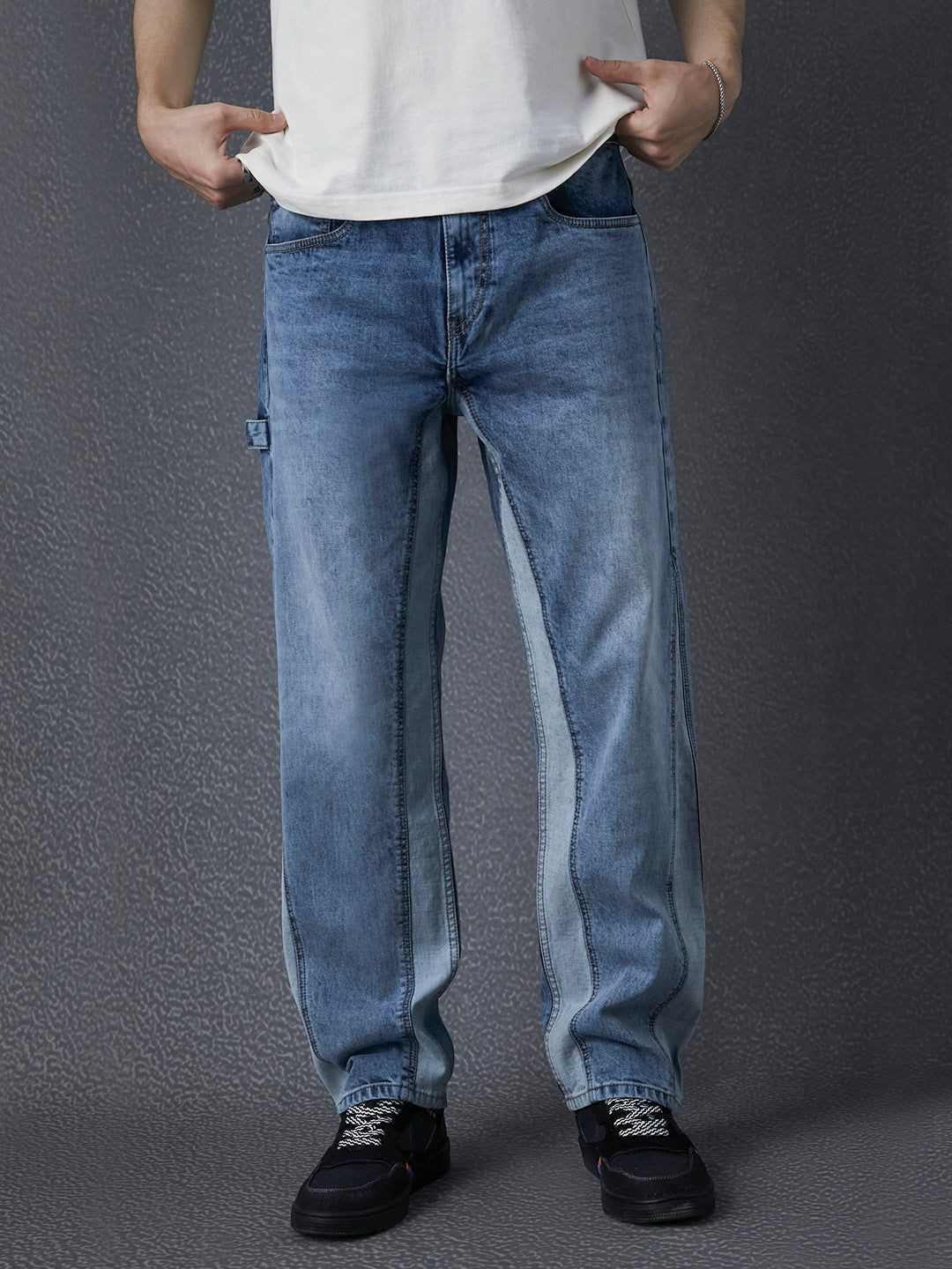 

VOLTEDGE Men Comfort Relaxed Fit Low Distress Heavy Fade Stretchable Jeans, Blue