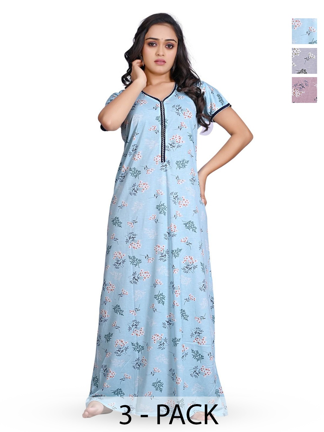 

G4Girl Printed Maxi Nightdress pack of 3, Blue