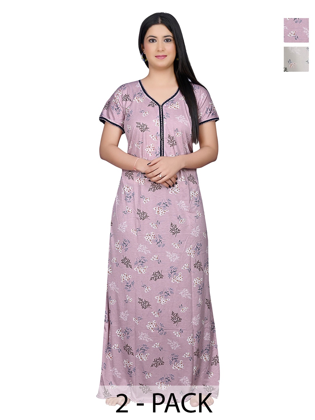 

G4Girl Printed Maxi Nightdress pack of 2, Pink