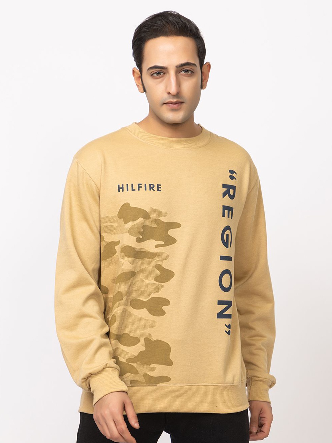 

HILFIRE REGION Men Cotton Fleece Hooded Sweatshirt, Beige