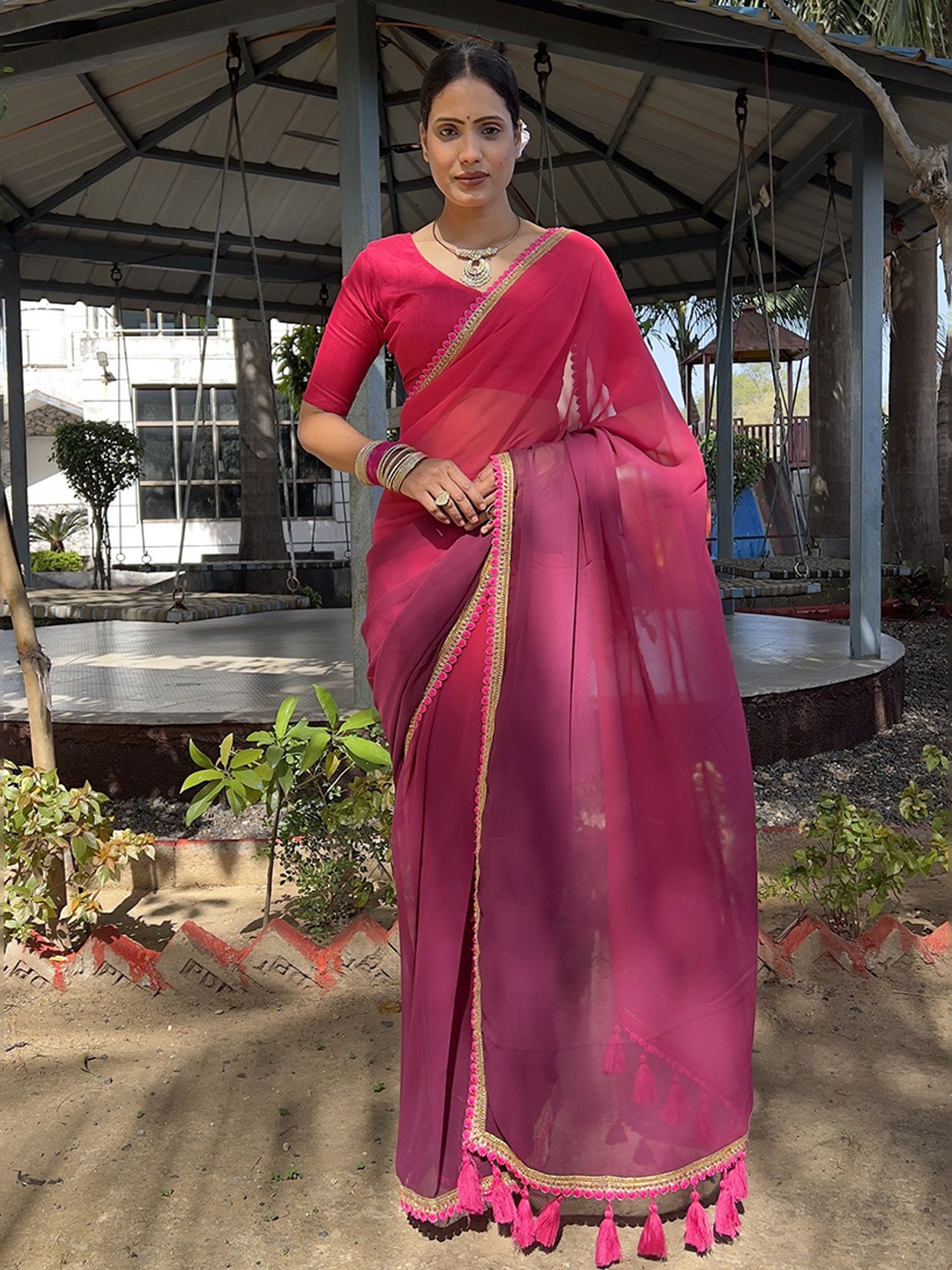

Aika Embroidered Pure Georgette Ready to Wear Saree, Lavender