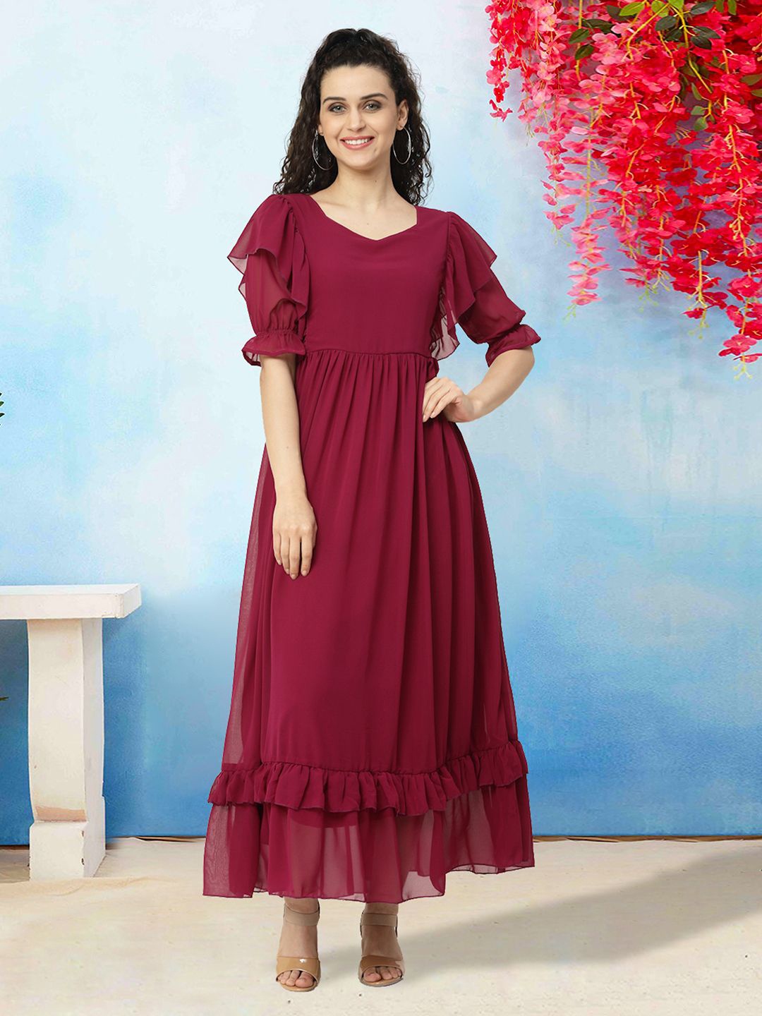 

MISS AYSE Women Applique Fit & Flare Maxi Dress, Maroon