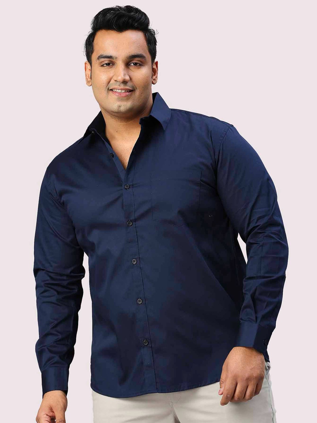 

Guniaa Men Plus Size Classic Oversized Fit Spread Collar Solid Cotton Casual Shirt, Navy blue
