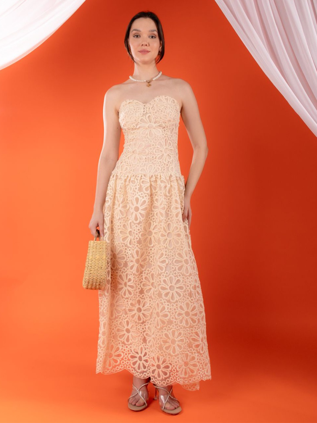 

DressBerry Strapless Bandeau Maxi Dress, Peach