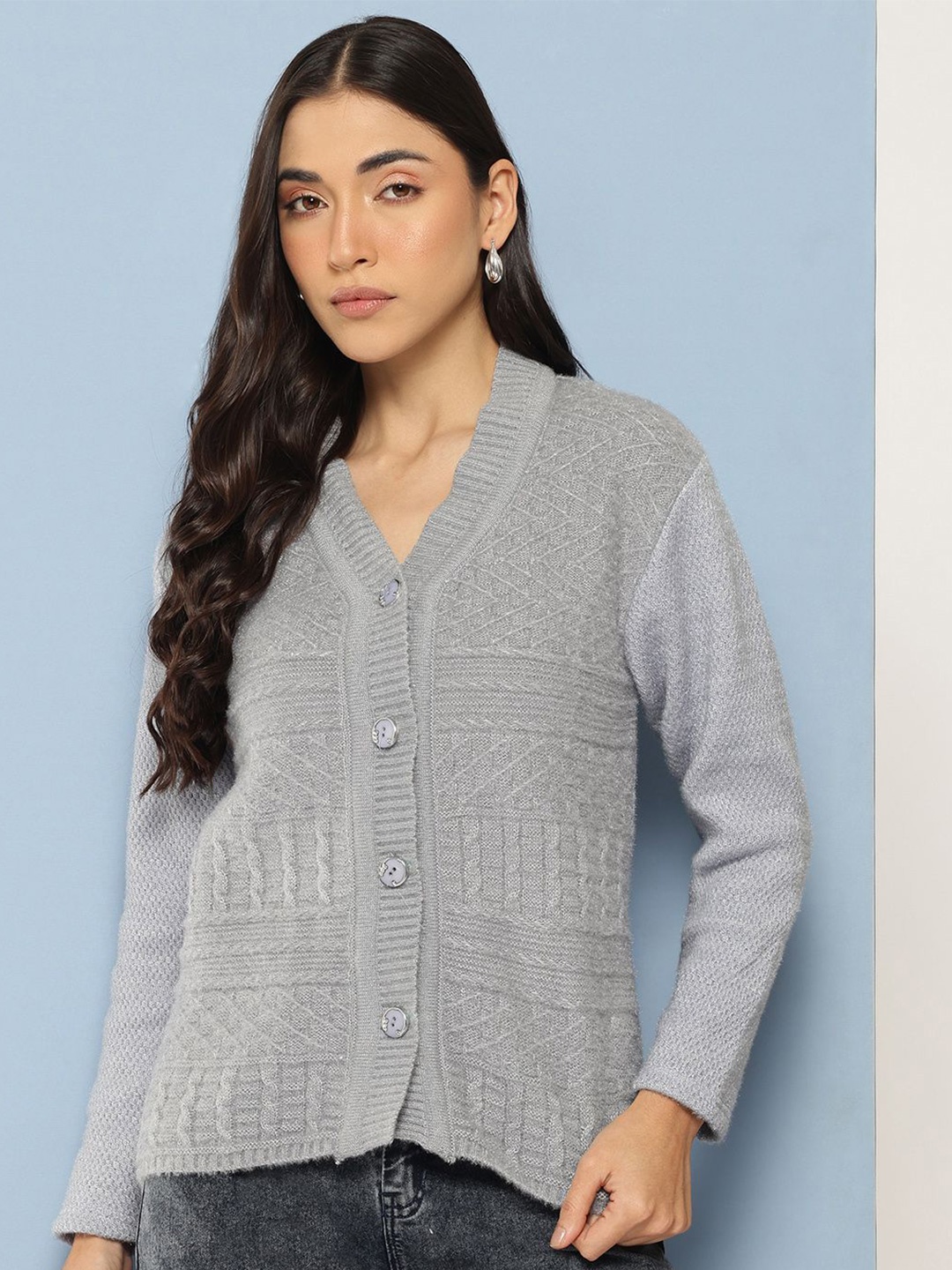 

BAESD Women Cable Knit Woollen Cardigan, Grey