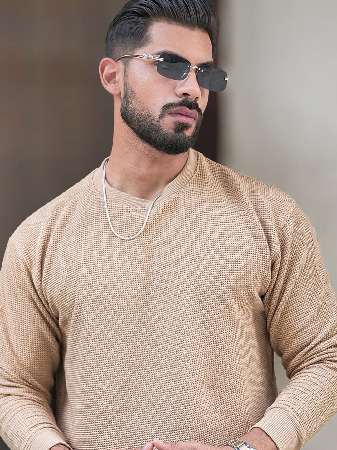 

Maniac Men Ribbed Pullover Sweater, Beige