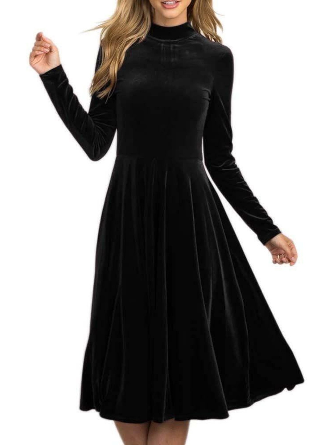 

WESTCHIC Velvet Fit & Flare Maxi Dress, Black
