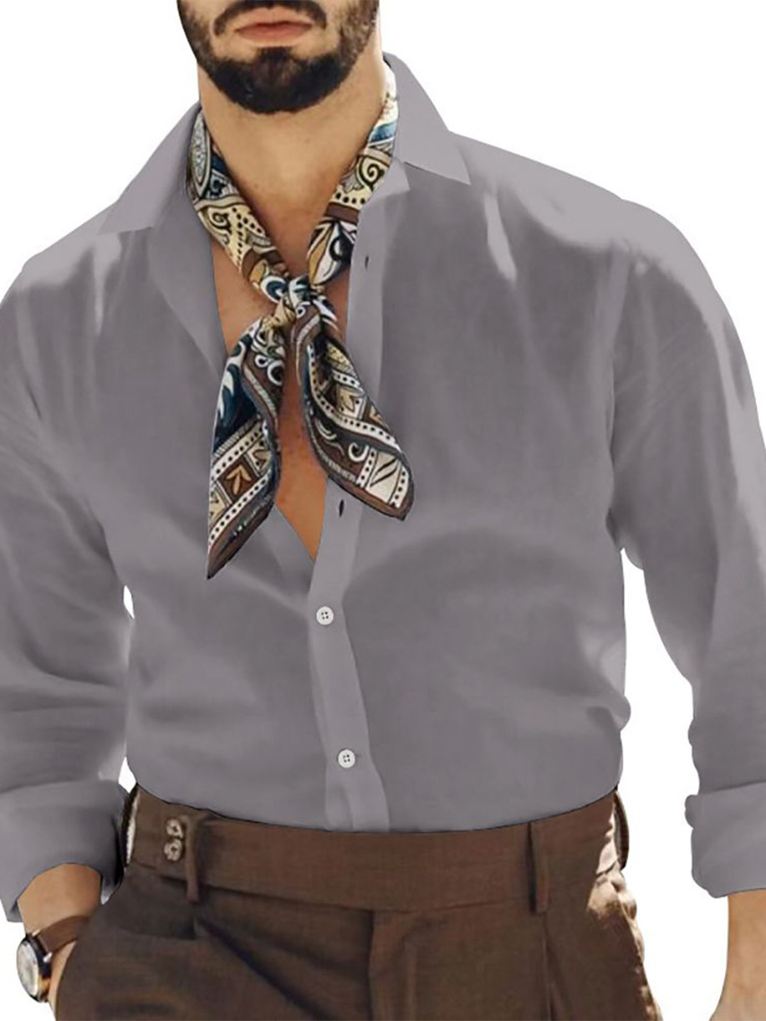 

StyleCast x Revolte Men Spread Collar Solid Cotton Casual Shirt, Grey