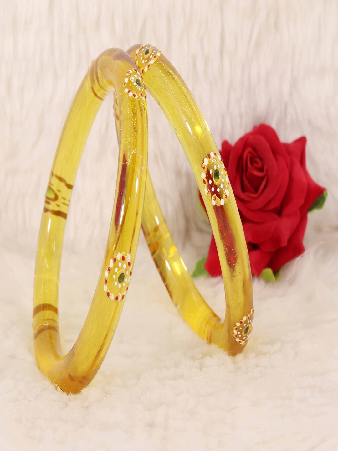 

ZULKA Set Of 2 Polka Dot Printed Glass Bangles, Gold