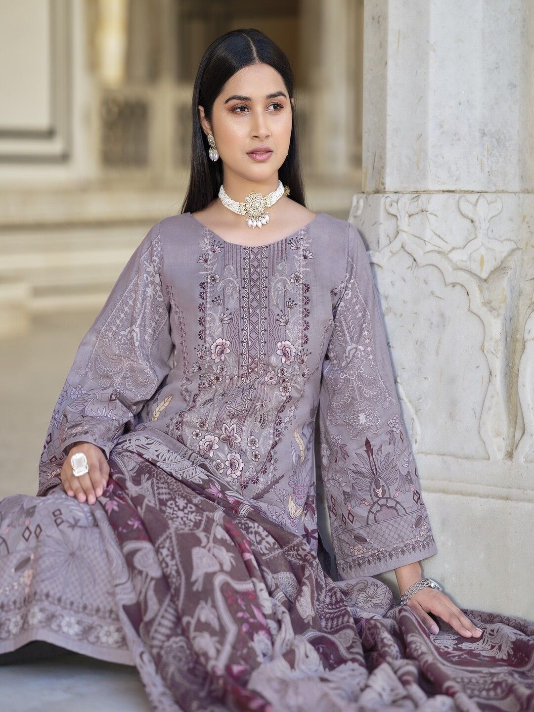 

DRAVINAM Trends Pure Cotton Unstitched Dress Material, Purple