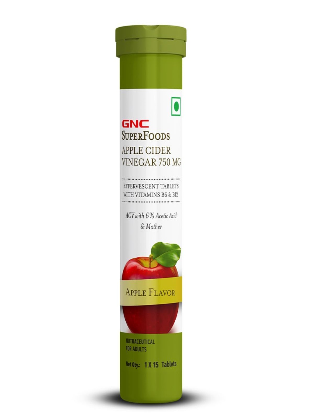 

GNC Apple Cider Vinegar Effervescent Tablets - 15 Tablets - Apple Flavor, Green