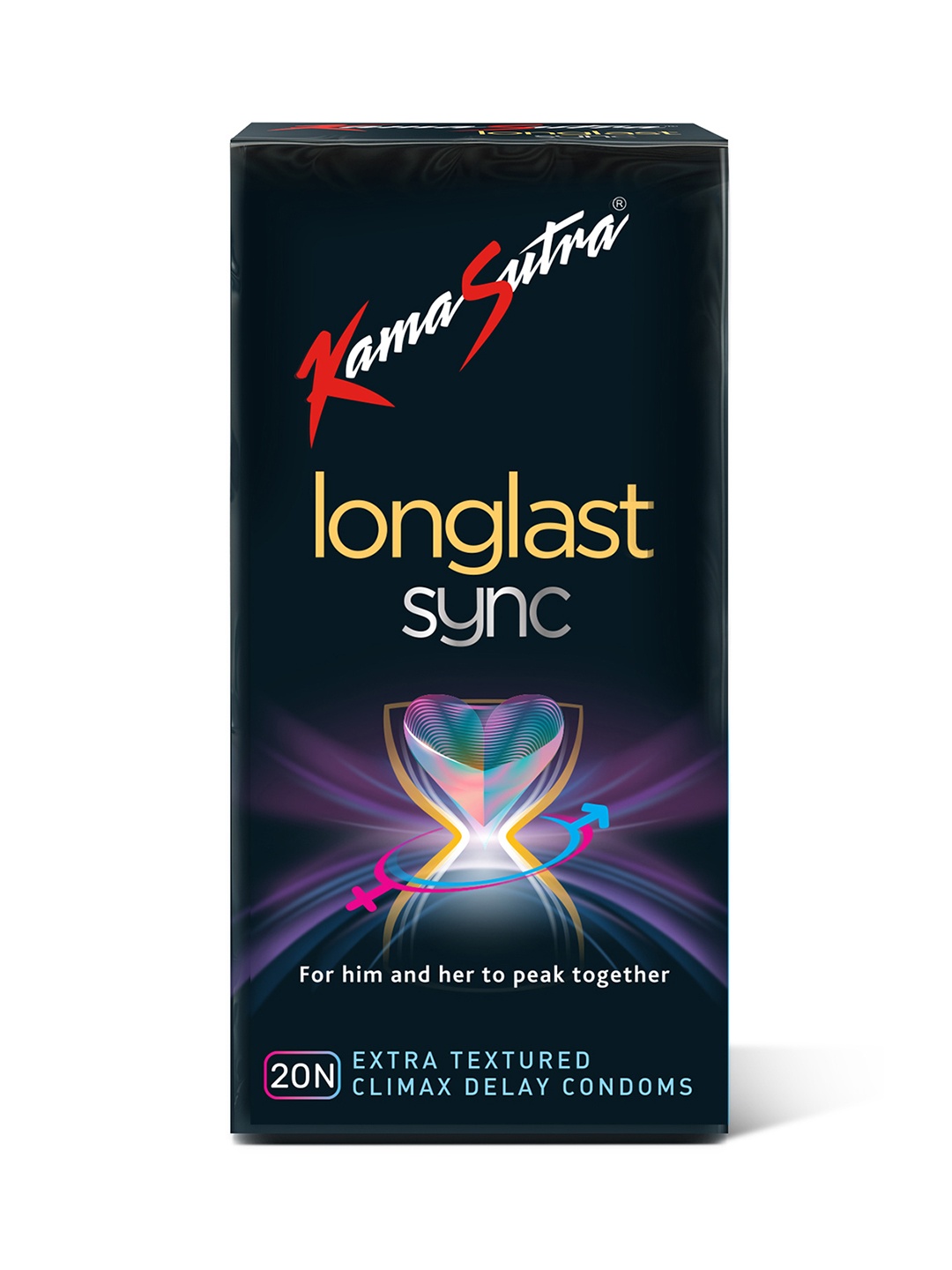 

KamaSutra 20 Longlast Sync Extra Textured Condoms For Men, Black