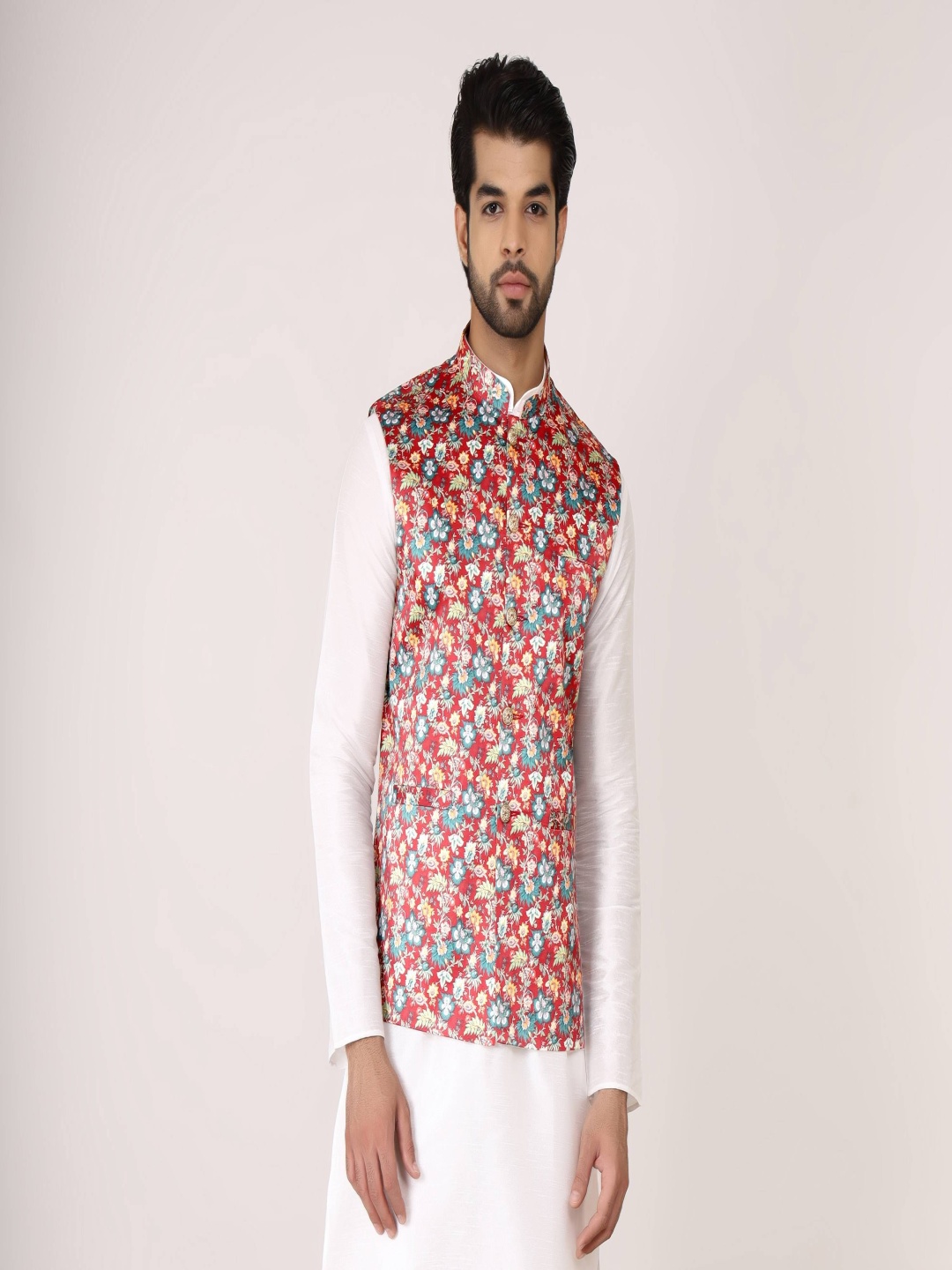 

Sadree Men Floral Printed Nehru Jacket, Maroon