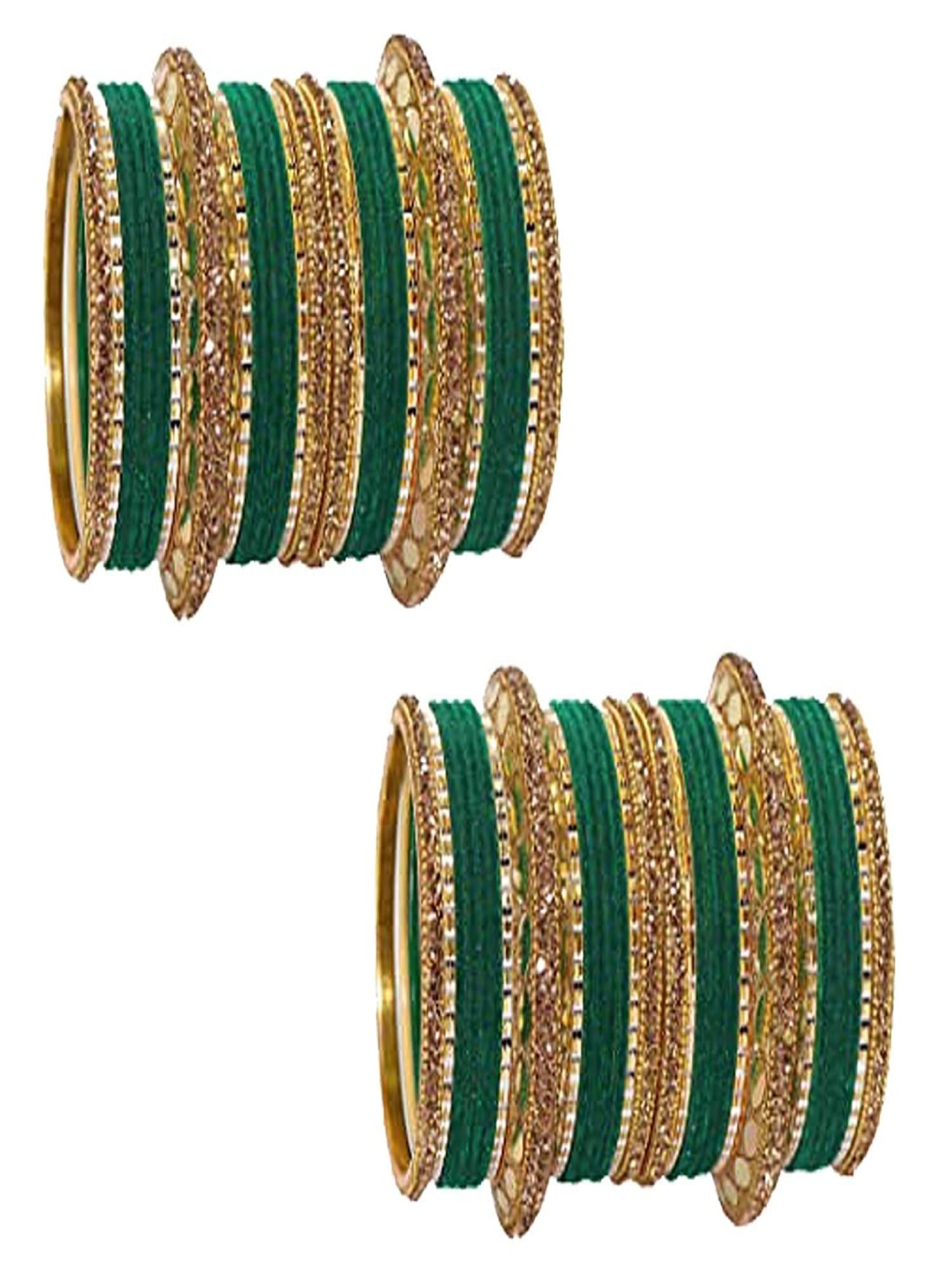 

ZULKA Set Of 60 Gold-Plated Zircon-Studded & Pearls-Beaded Chuda Bangles