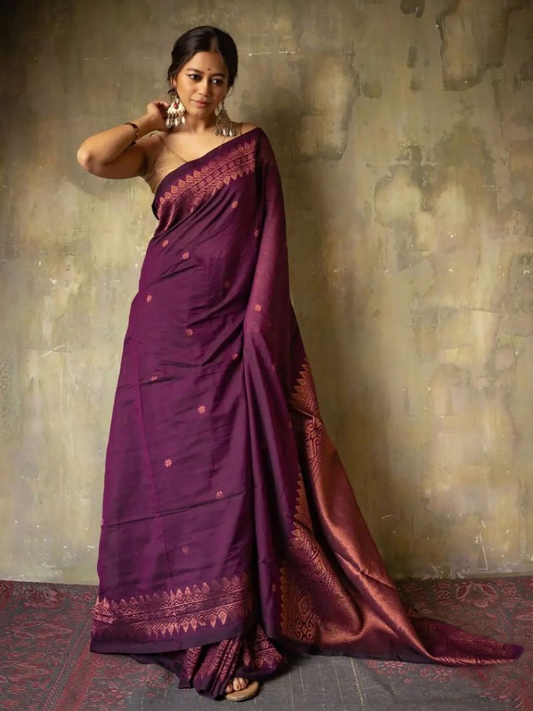 

bigben textile Woven Design Designer Banarasi Saree, Purple