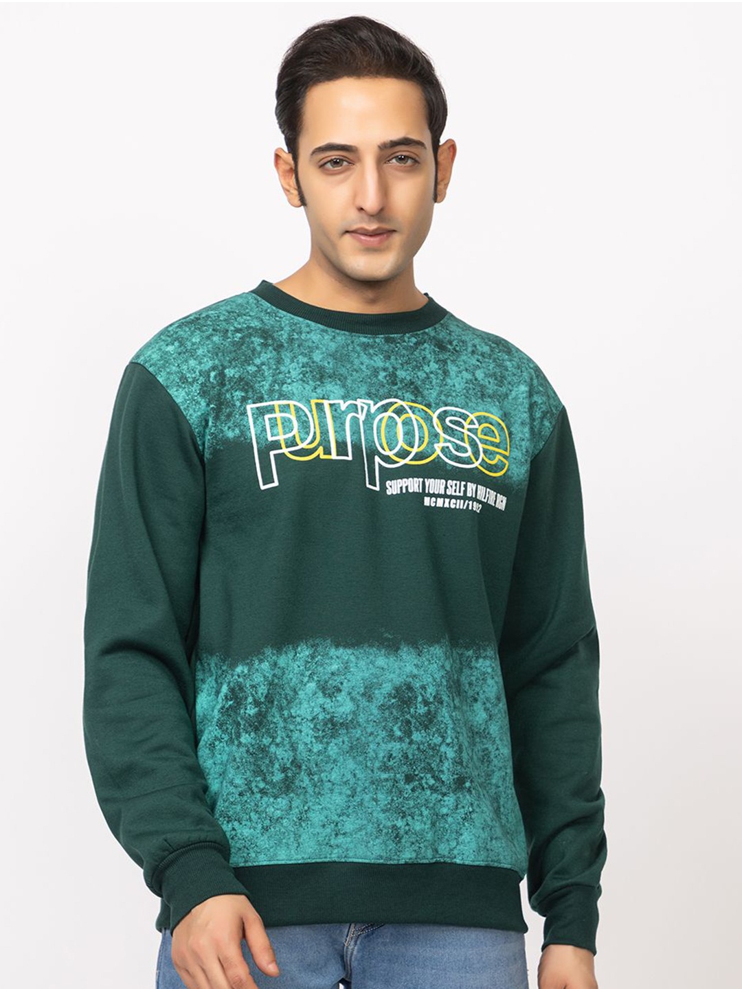 

HILFIRE REGION Men Printed Cotton Sweatshirt, Green