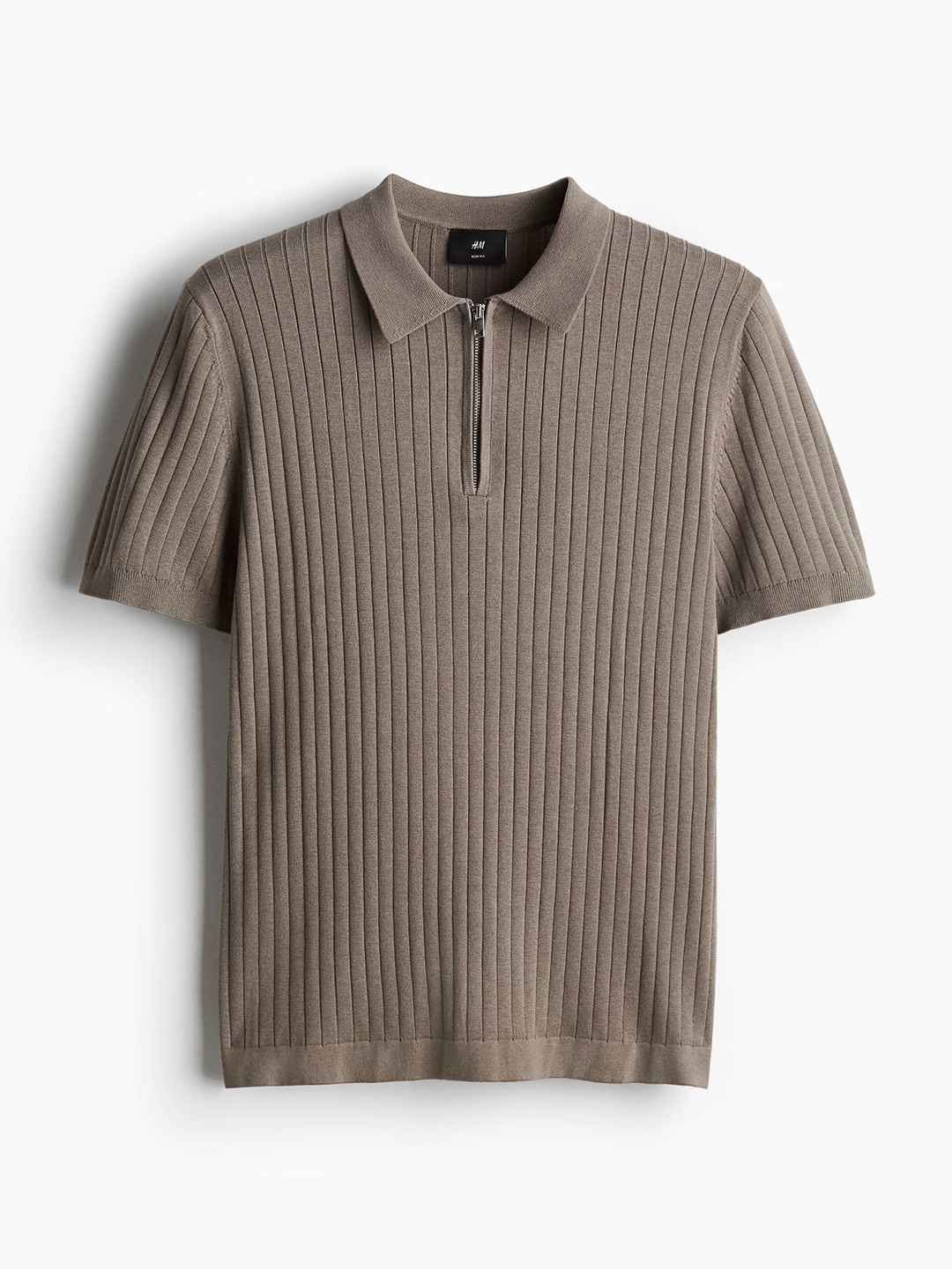 

H&M Slim Fit Rib-Knit Polo Shirt, Beige