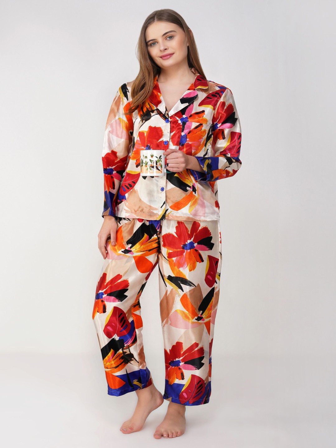 

Street22 Women Floral Printed Night suits, Cream
