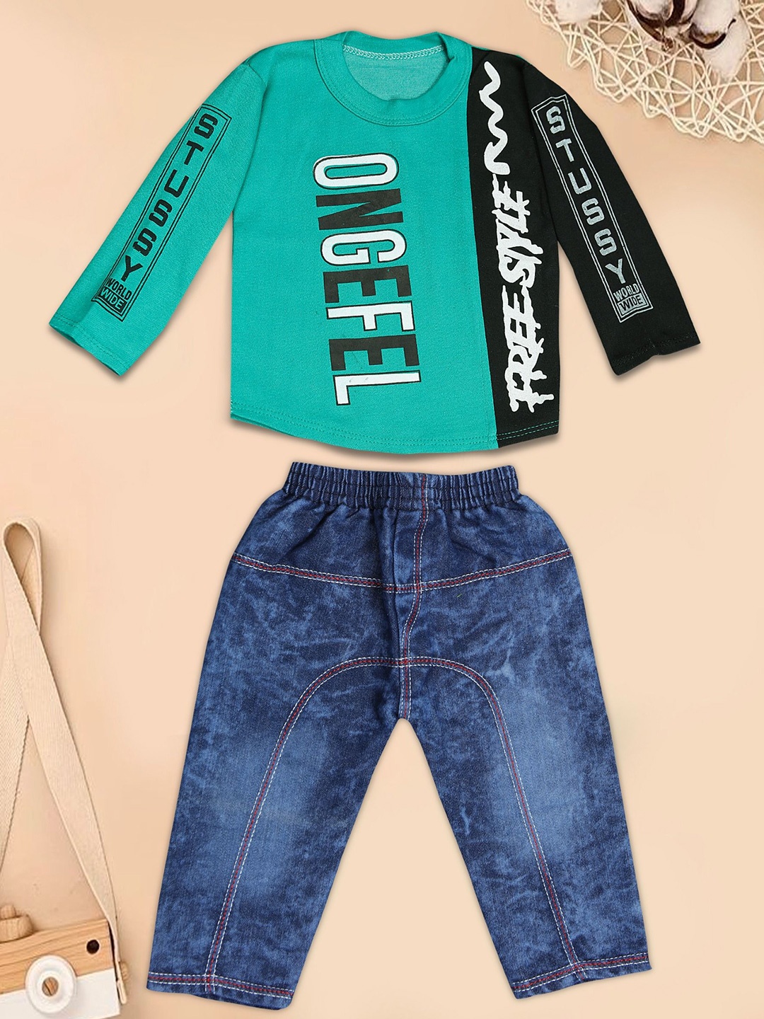 

Epochlite Unisex Kids Printed T-shirt with Trousers, Green