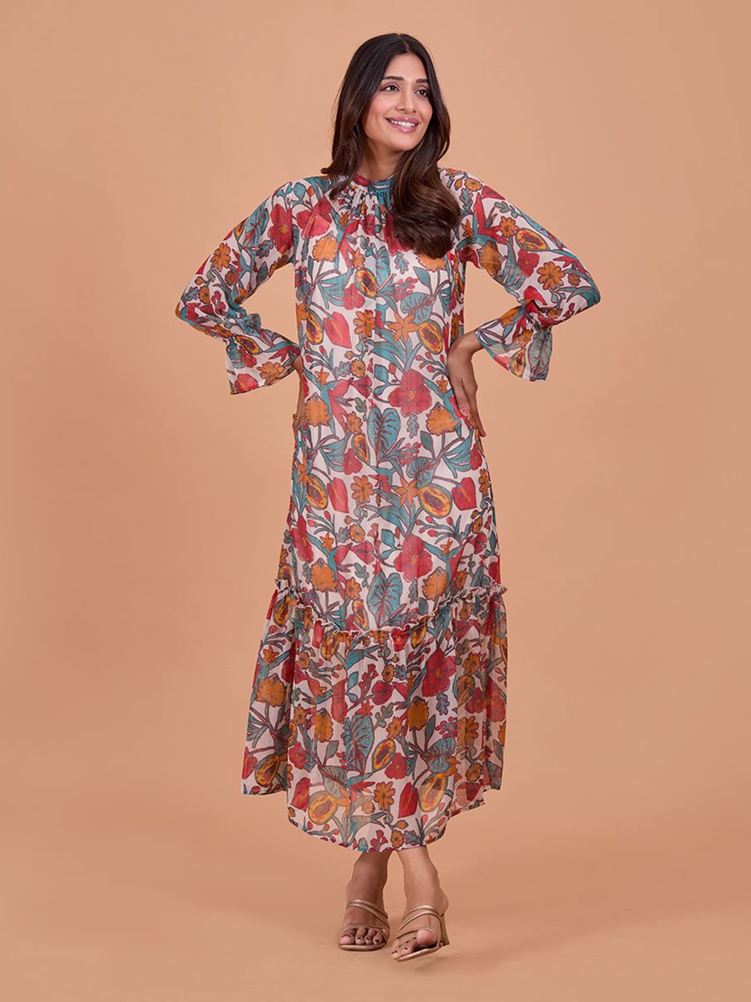 

Murcia Women Floral Printed A-Line Midi Dress, White
